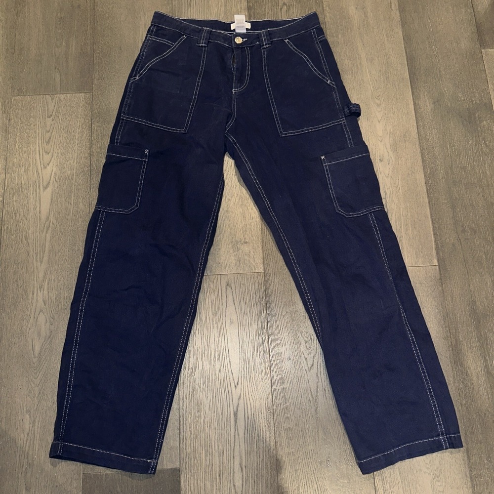 Garage Womens Jeans Denim Sz 9 Cargo Blue Wide Leg Street Grunge‎ Casual Skater